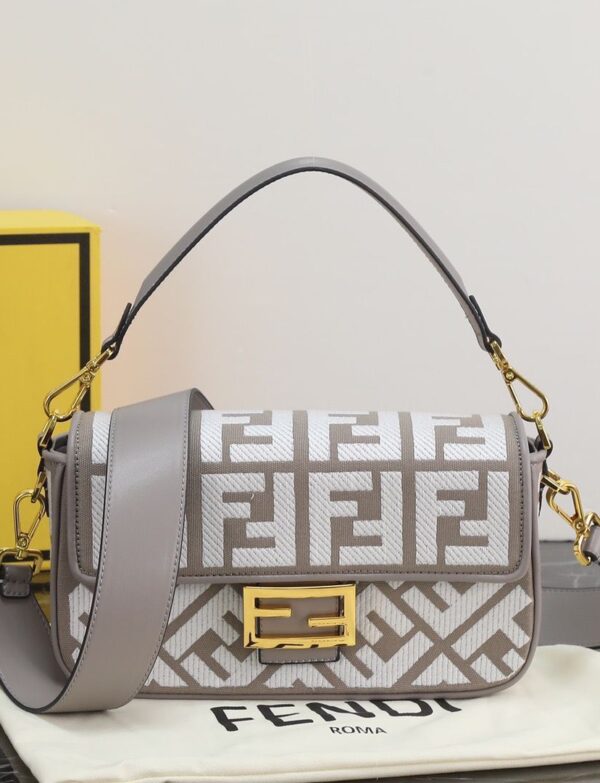 Fendi Baguette FF Embossed Leather Shoulder Bag