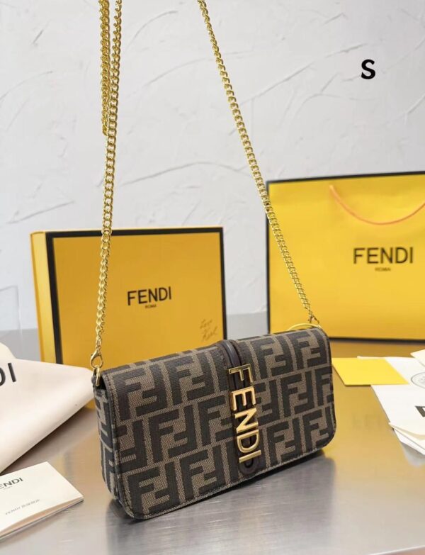 Fendi FF Monogram Mini Chain Bag – Brown Canvas & Gold Logo