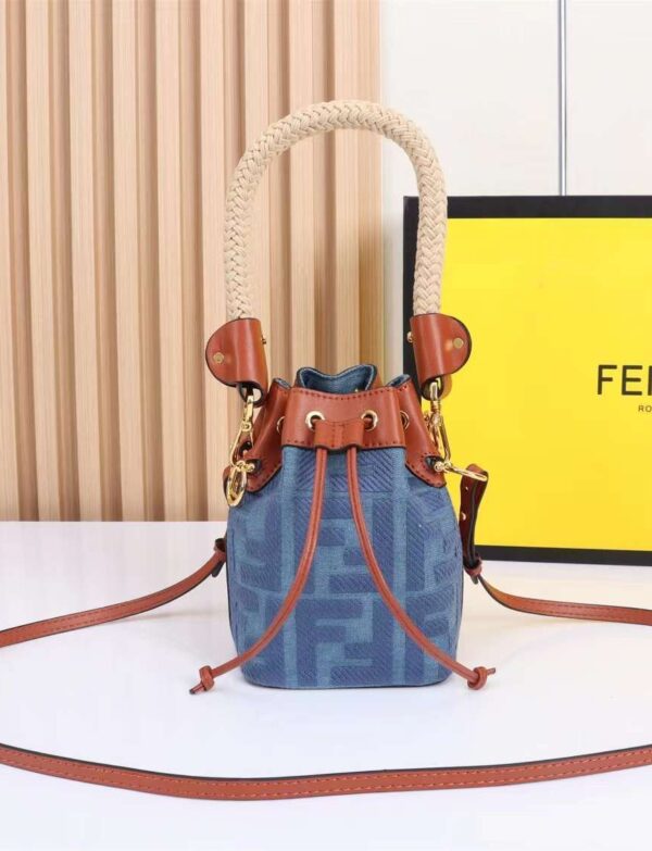 Fendi Mon Tresor Mini Denim FF Bucket Bag – Blue