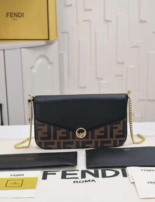 Fendi FF Monogram Wallet on Chain – Brown & Black Leather
