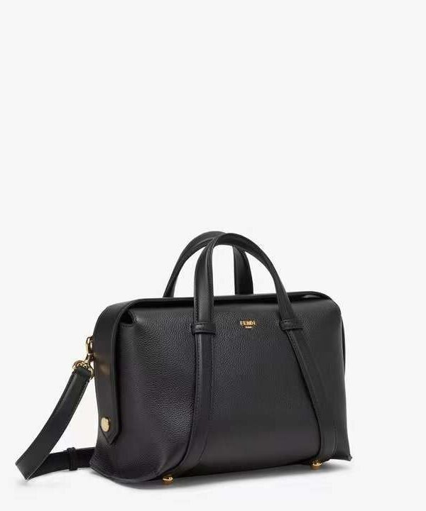 Fendi Black Leather Boston Top Handle Bag with Crossbody Strap