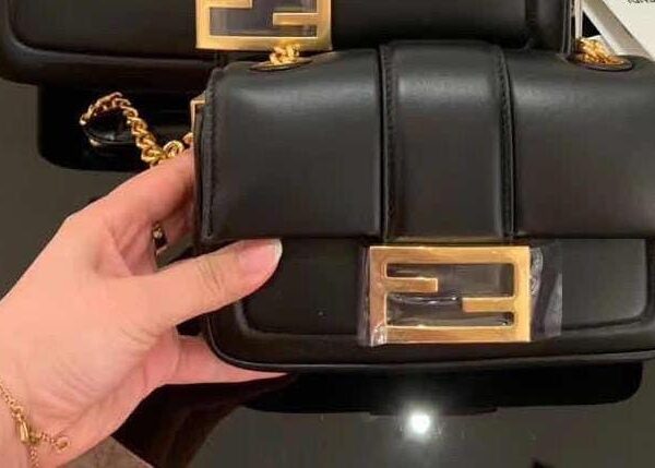 Fendi Mini Baguette Black Padded Leather Chain Shoulder Bag