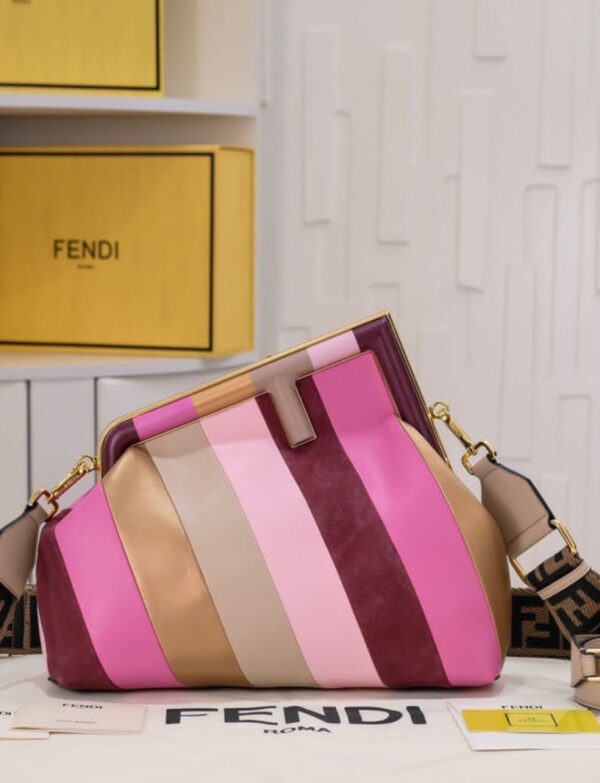 Fendi Multicolor Stripe Leather Peekaboo Shoulder Bag – Pink & Beige