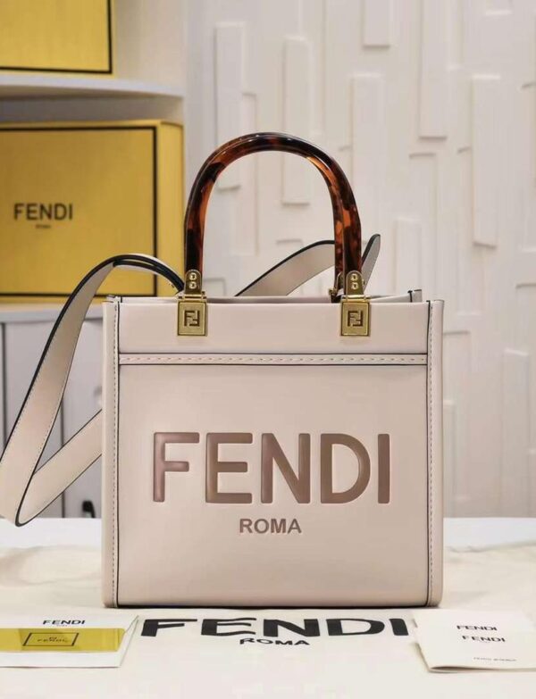 Fendi Sunshine Small Leather Shopper Tote – Beige