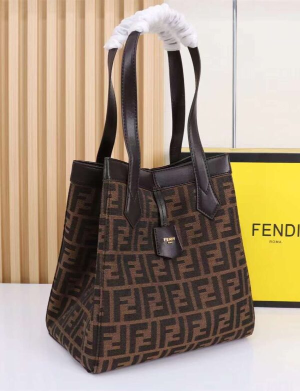 Fendi FF Monogram Canvas Medium Shopper Tote – Brown Leather Trim