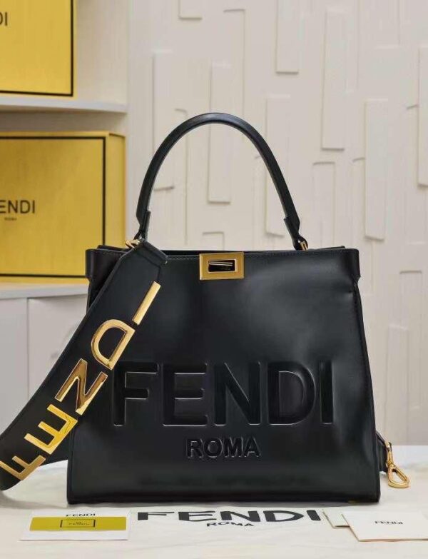 Fendi Sunshine Black Leather Tote Bag – Bold Logo Statement