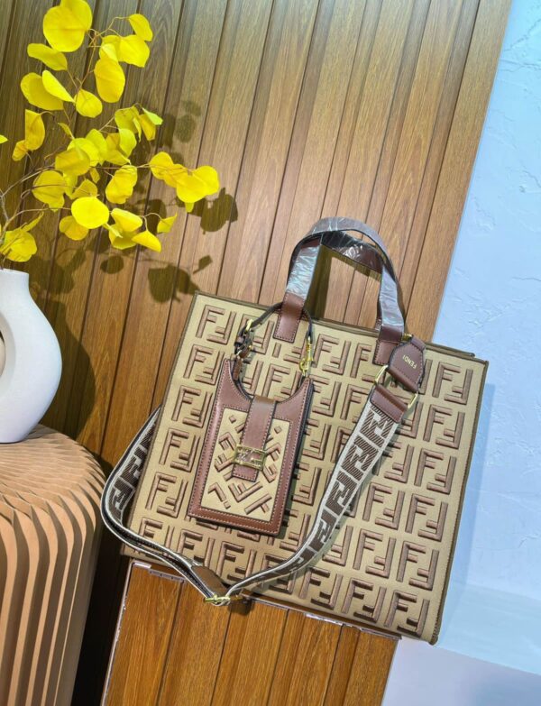 Fendi Sunshine Yellow FF Embossed Tote Bag with Leather Handles