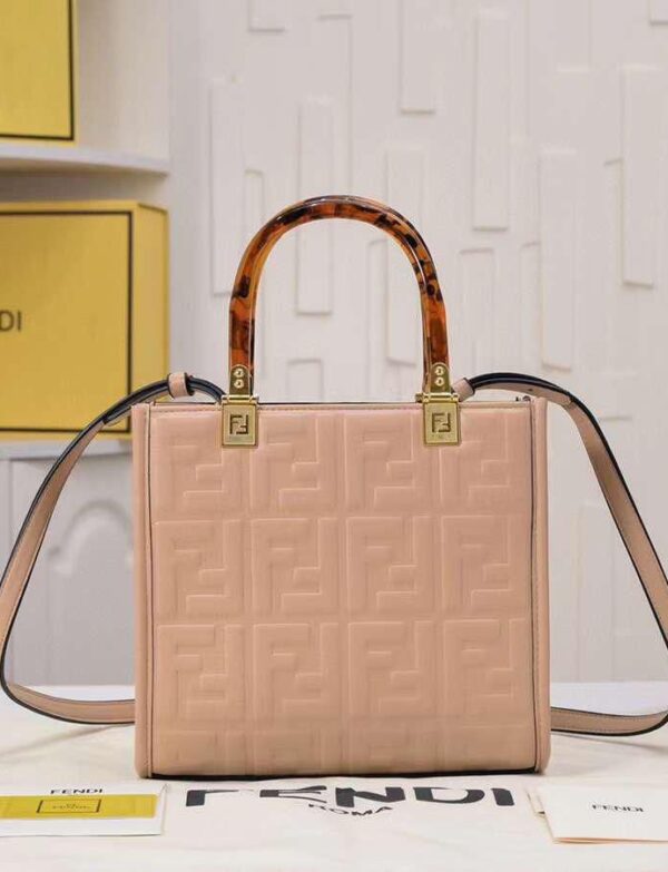 Fendi Sunshine Beige FF Embossed Leather Tote with Tortoiseshell Handle
