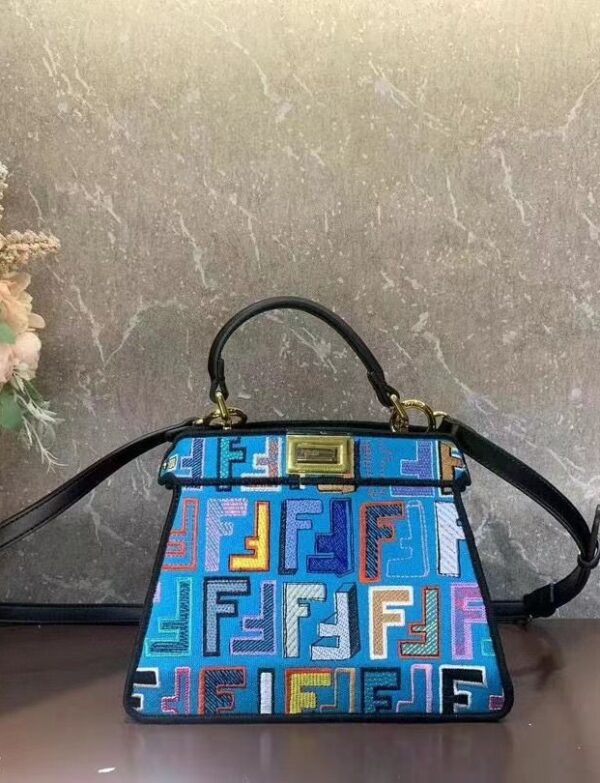 Fendi Peekaboo Mini Multicolor FF Embroidered Bag with Top Handle