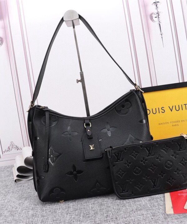 Louis Vuitton CarryAll PM Black Monogram Empreinte Leather Shoulder Bag with Pouch