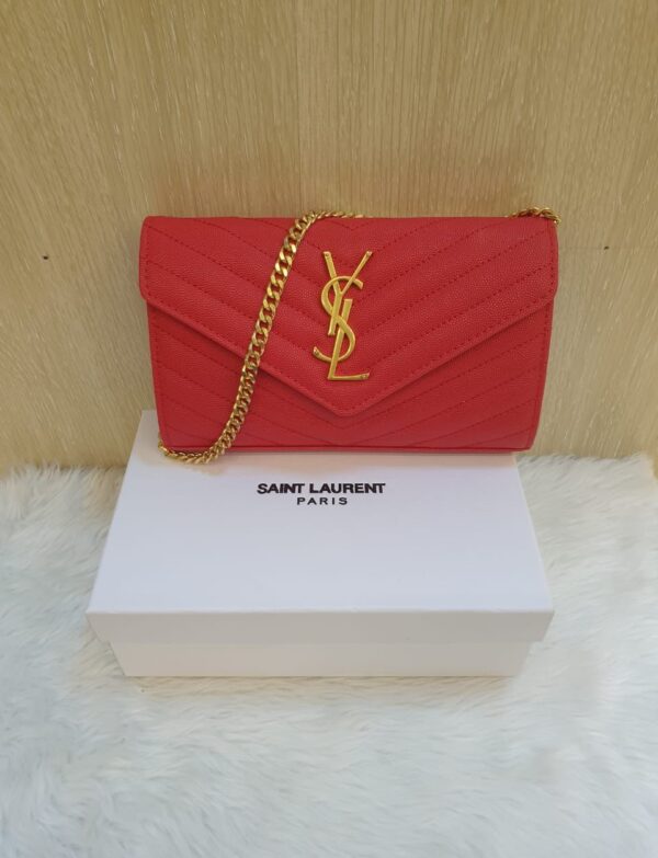 Saint Laurent YSL Envelope Chain Wallet in Quilted Leather – Red