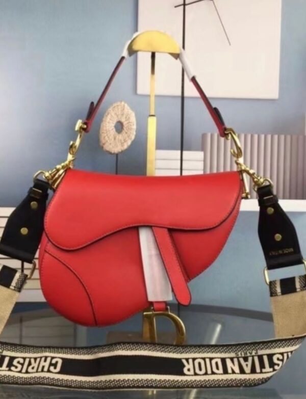 Dior Saddle Bag with Embroidered Strap – Red