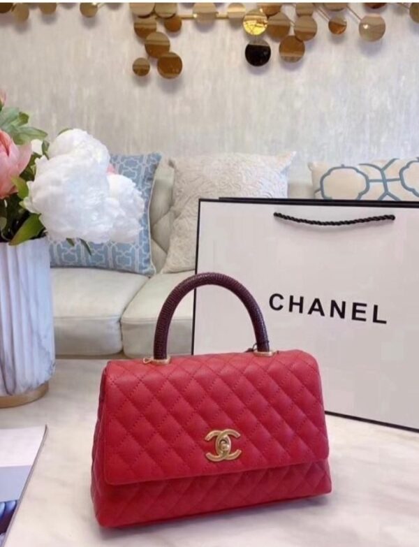 Chanel Coco Handle Quilted Leather Top Handle Bag – Red