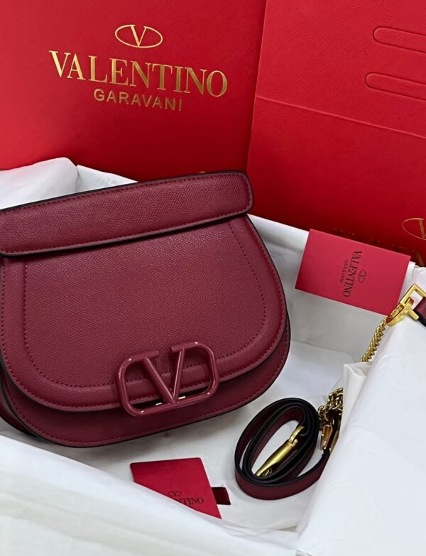 Valentino Garavani VLogo Small Saddle Crossbody Bag – Burgundy