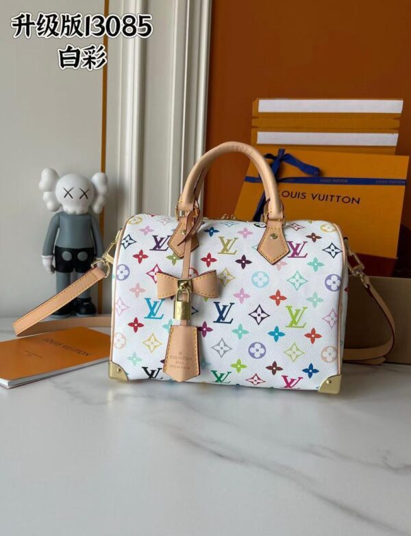 Louis Vuitton Multicolor Speedy Bag – White Monogram Bow Detail Handbag