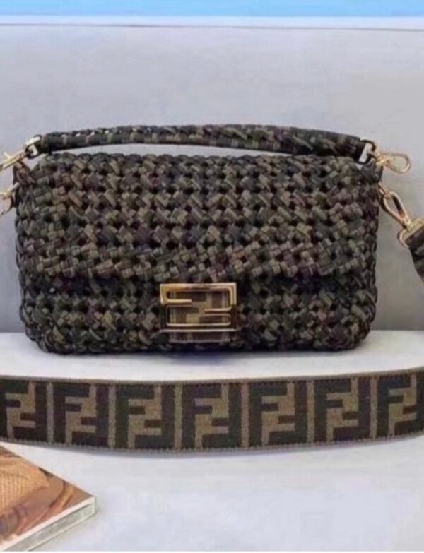 Fendi Baguette Woven Leather Shoulder Bag – FF Strap Edition