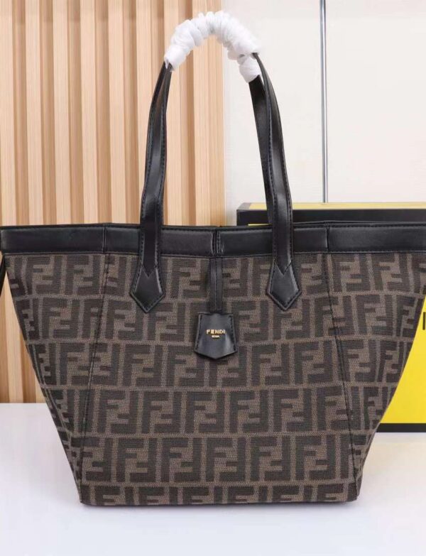 Fendi FF Monogram Large Shopper Tote Bag – Canvas & Black Leather