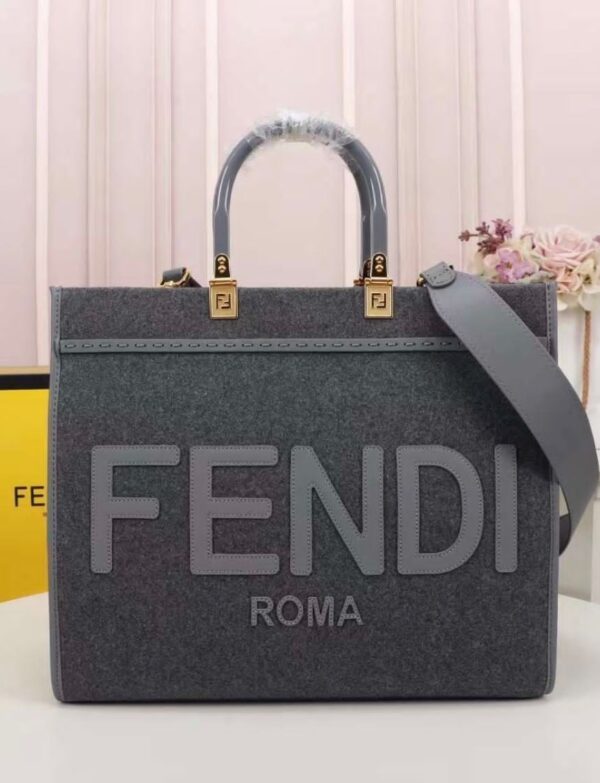 Fendi Roma Grey Felt Shopper Tote Bag with Detachable Shoulder Strap
