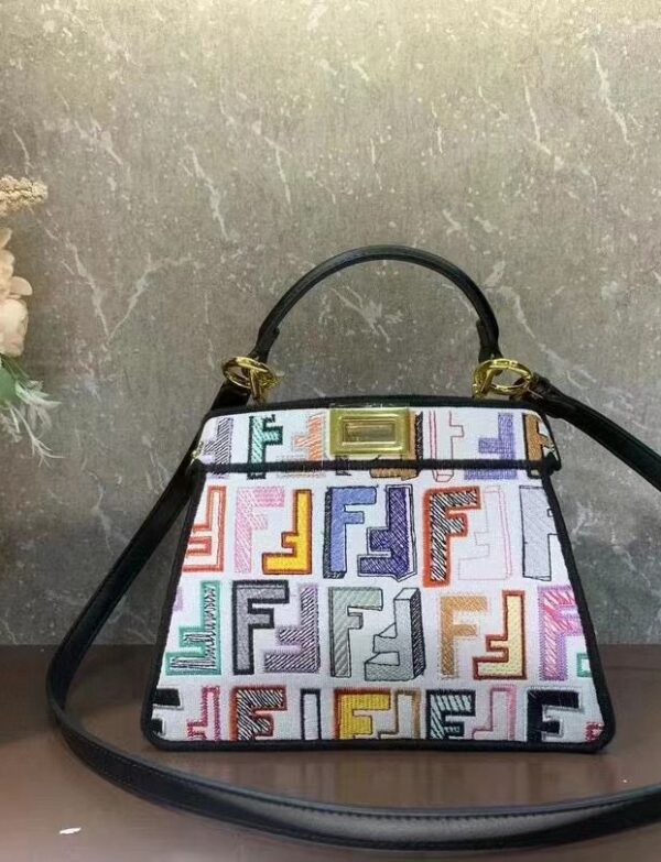 Fendi Peekaboo Mini Embroidered FF Monogram Top Handle Bag – Multicolor