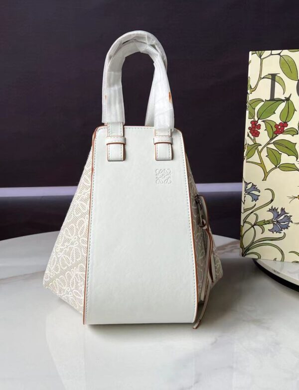 Loewe Hammock Compact Bag – Tan Leather & Ivory Anagram Jacquard Shoulder Bag