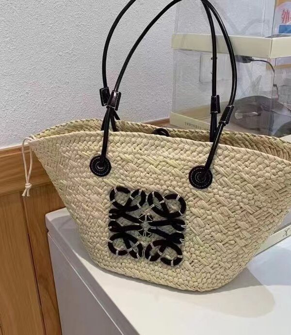 Loewe Anagram Woven Raffia Tote Bag – Sage Green Handcrafted Basket Shoulder Bag