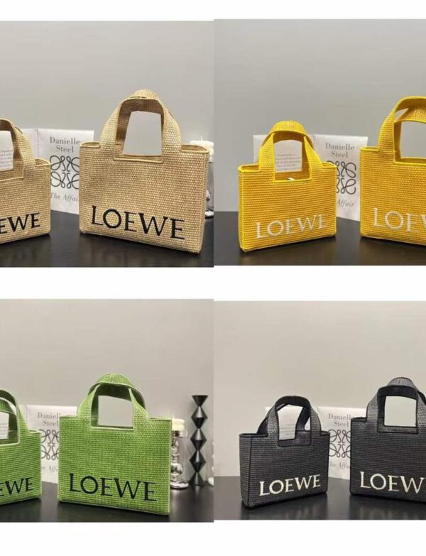 Loewe Logo Raffia Mini Tote Bag – Woven Shopper Handbag Collection