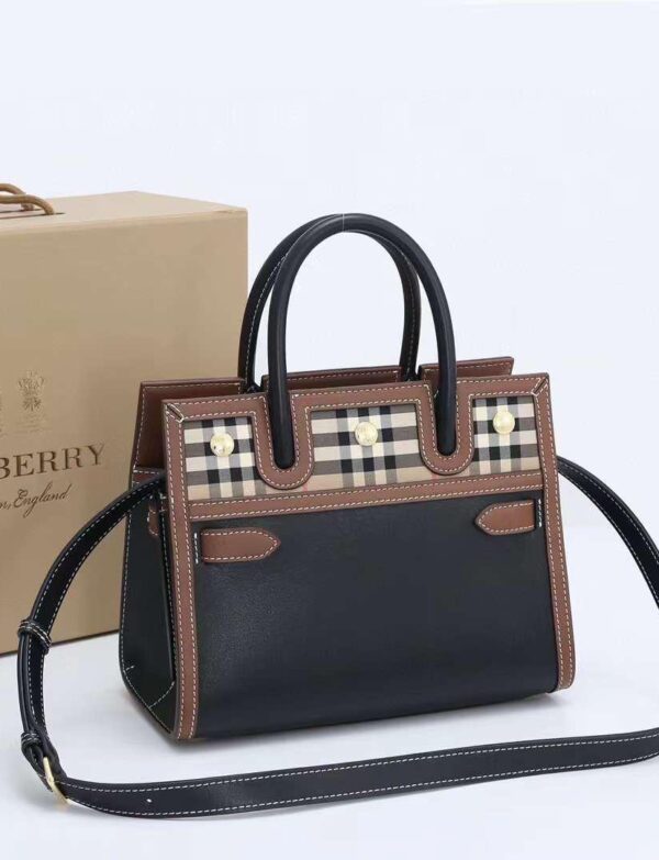 Burberry Vintage Check Mini Tote Bag – Black & Archive Beige