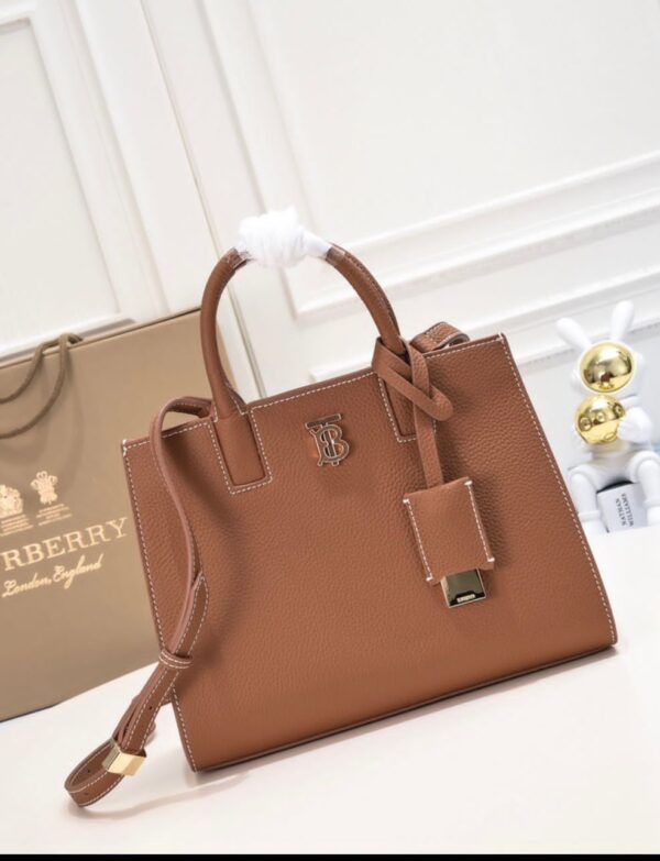 Burberry Monogram Leather Top Handle Tote Bag