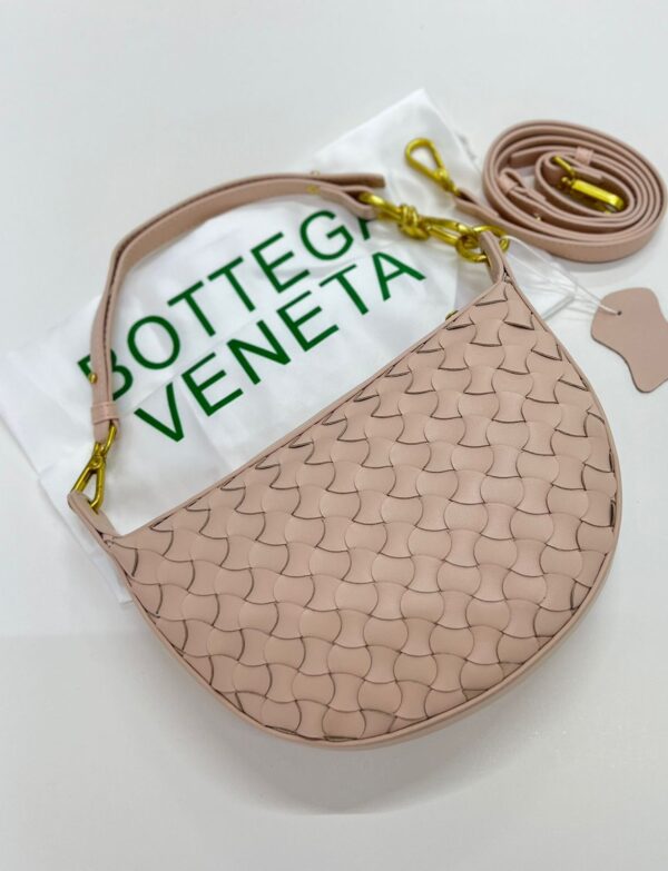 Bottega Veneta Half Moon Crossbody Bag – Blush Pink Woven Leather Shoulder Bag