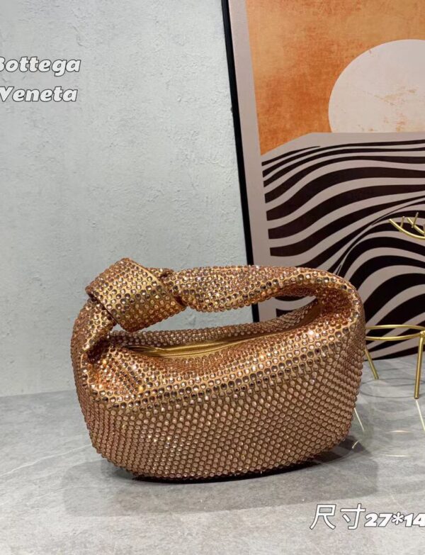 Bottega Veneta Crystal Knot Hobo Bag – Rose Gold Rhinestone Evening Shoulder Bag