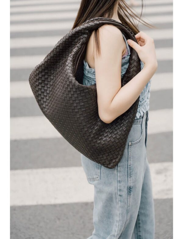 Oversized Woven Hobo Shoulder Bag – Dark Chocolate Brown