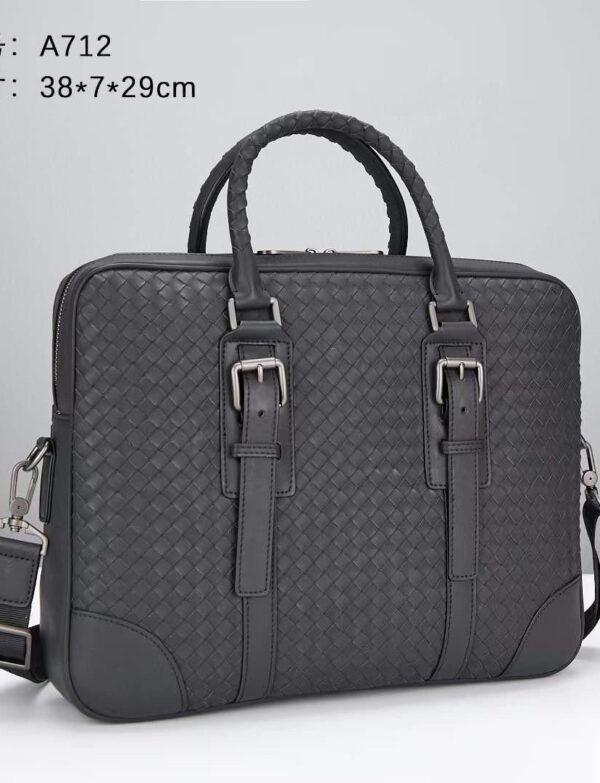 Woven Leather Business Laptop Briefcase – Charcoal Grey