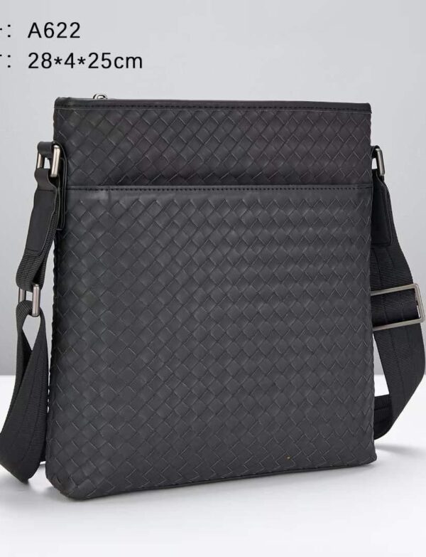 Woven Leather Crossbody Messenger Bag – Charcoal Grey