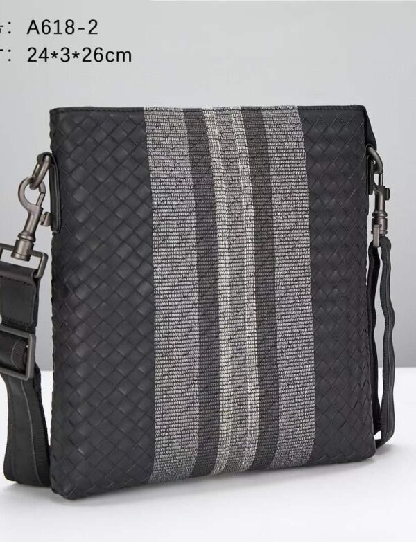 Woven Leather Stripe Crossbody Messenger Bag – Charcoal Grey
