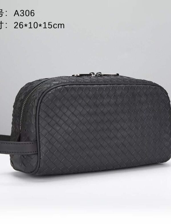 Woven Leather Toiletry Pouch / Travel Organizer – Charcoal Grey