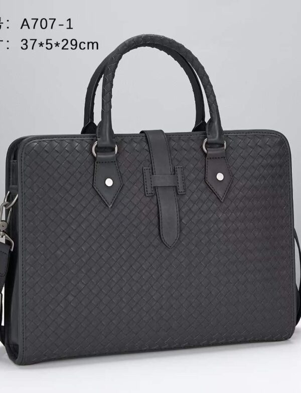 Woven Leather Executive Laptop Briefcase – Charcoal Grey
