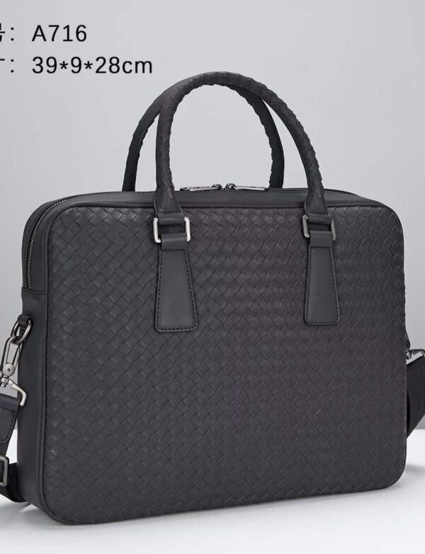 Woven Leather Premium Laptop Briefcase – Charcoal Grey