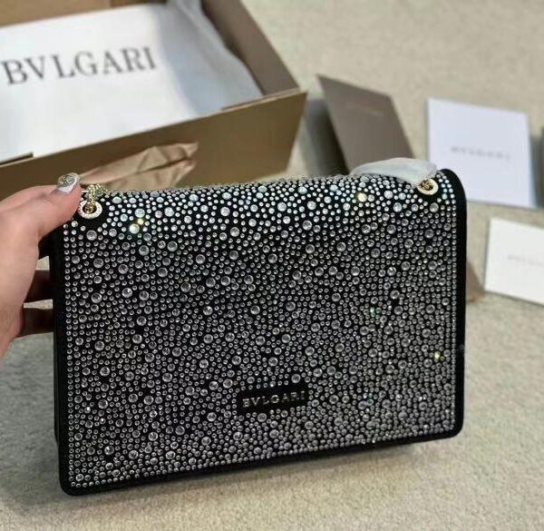 Bvlgari Serpenti Forever Crystal Embellished Shoulder Bag – Black