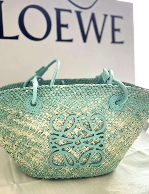 Loewe Anagram Raffia Mini Basket Bag – Mint Green Woven Summer Tote